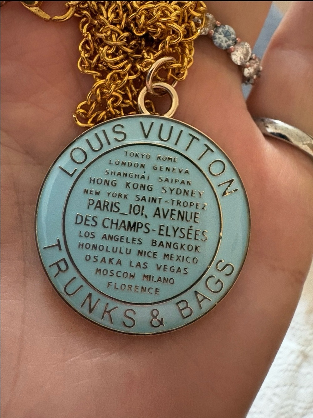 Aqua Enamel & Gold-Tone Medal Pendant Necklace‎